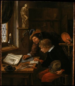Jan Steen, The Drawing Lesson, c. 1665/66, oil on panel, 9 1/2 x 8 in.