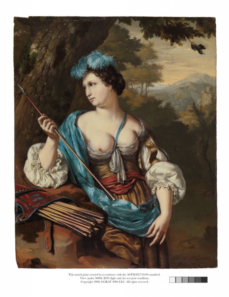 A woman in nature wearing fine clothing and a bright blue sash.
